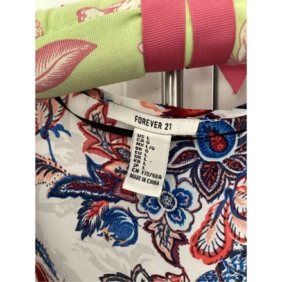 Forever 21 Womens Floral Kimono Shawl Sz L Fringe - Picture 3 of 8